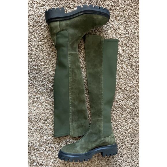 Stuart Weitzman Olive Knee High Lug Boots Stretch Shaft Combat EU 35.5 US 5B - Picture 8 of 11